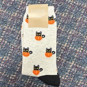 New J. Crew cat and pumpkin trouser socks one size